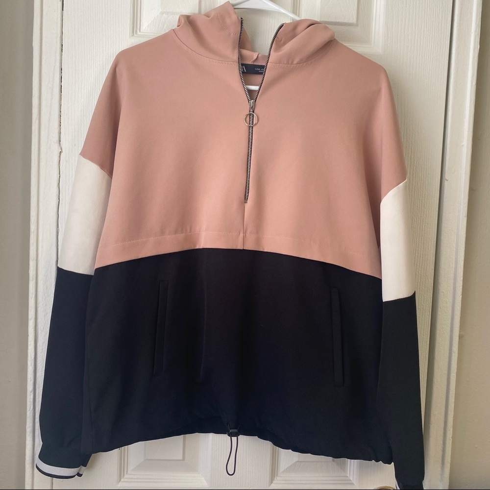 Baby Pink, black, and white hoodie